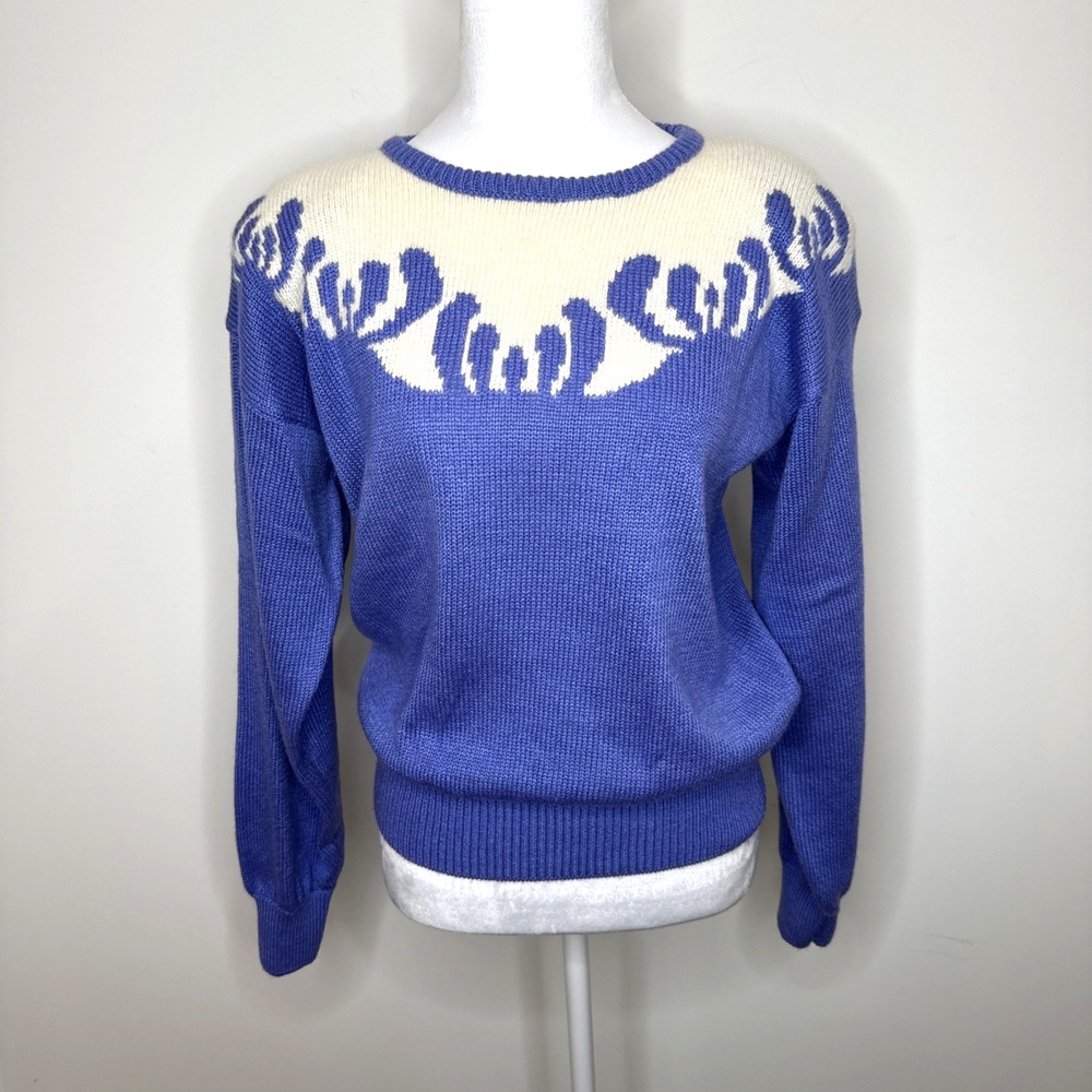 Vintage 80s 90s Sweater‎ Womens S Purple Angora Wool Blend Cottage Boho Western